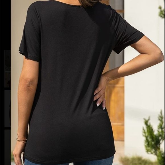 AYIFU Womens Short Sleeve Blouse, Light Grey, Asymmetric V-neck, Medium - Picture 4 of 9